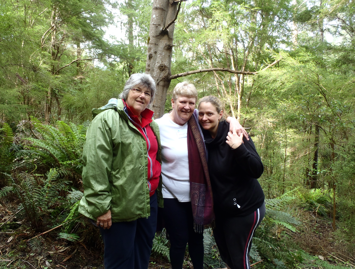 Dor, Alix and Bec on a barefoot forest walk