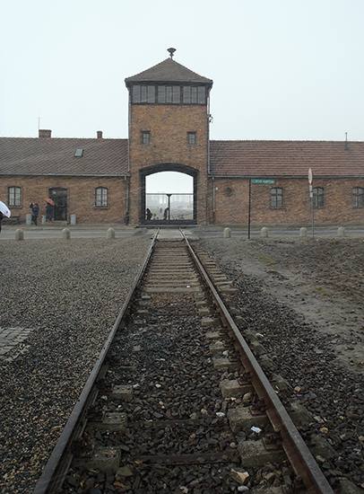The tracks leading into Birkenau Camp.