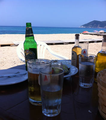 Lunch after a hard morning cuddling puppies at the Dog Shelter - Mega Aselinos Beach