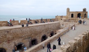 Our lunch view of Essaouira's rampart walls.
