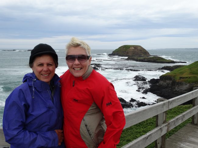 Marie and Julie braving the bracing wind - Wilsons Promontory