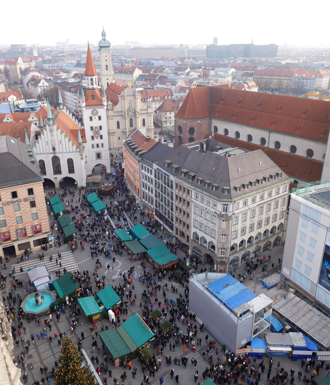 Looking down into Marienplatz from the New Town Hall Tower.