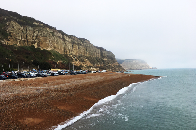 Looking east from The Stade over Rock-A-Nore Beach, Hastings.