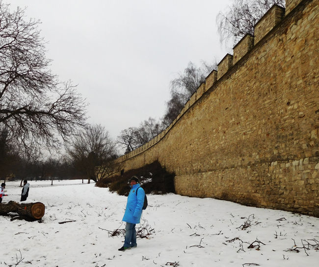 Crunching snow underfoot as we walk the Hunger Wall.
