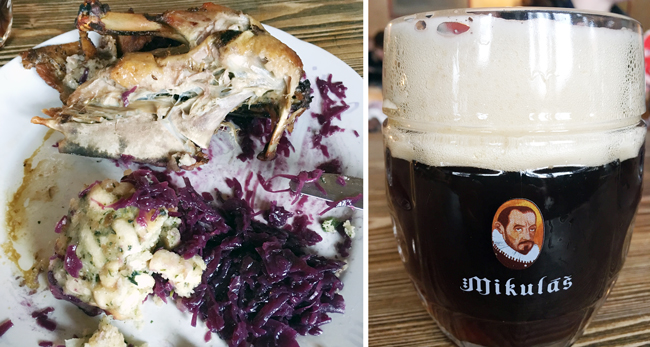 Roast duck, vegetable dumplings, red cabbage and a dark lager...meal fit for a Bohemian king at Restaurace Dačický in Kutna Hora.