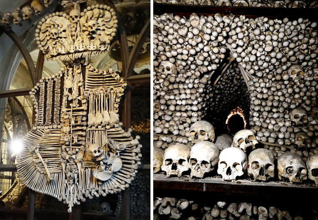 Bones of willing donars as decoration in the Sedlec Ossuary.