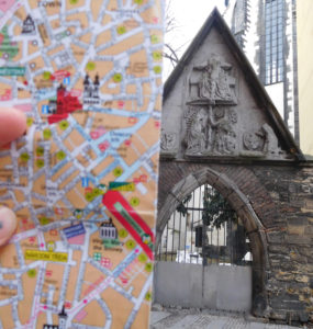 A method to job my memory of places we visited - photographed with the map...if only I could read the map then I would be able to tell you where this highly decorative gate was. 'Somewhere in Prague' is the best I can do!