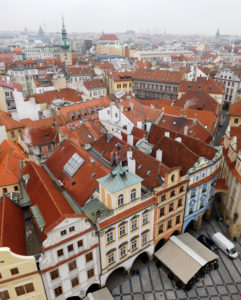 View over the city from the Old Town Hall Tower above the Astronomical Clock.