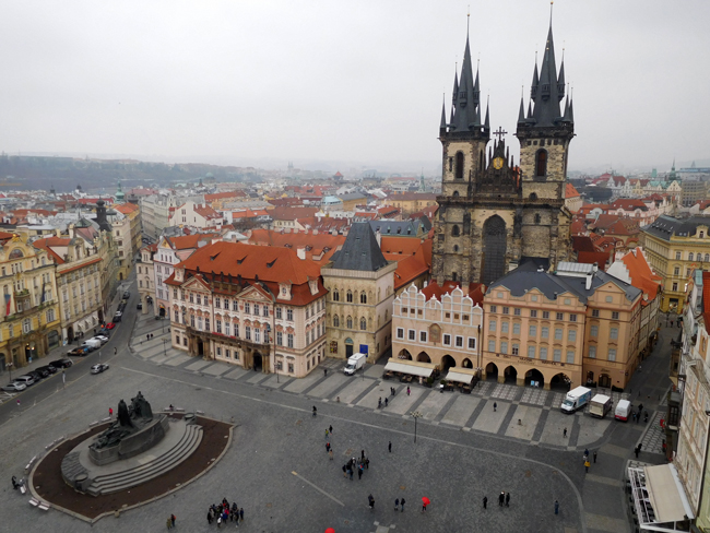 View over the city, Old Town Square and the Týn Church from the Old Town Hall Tower.