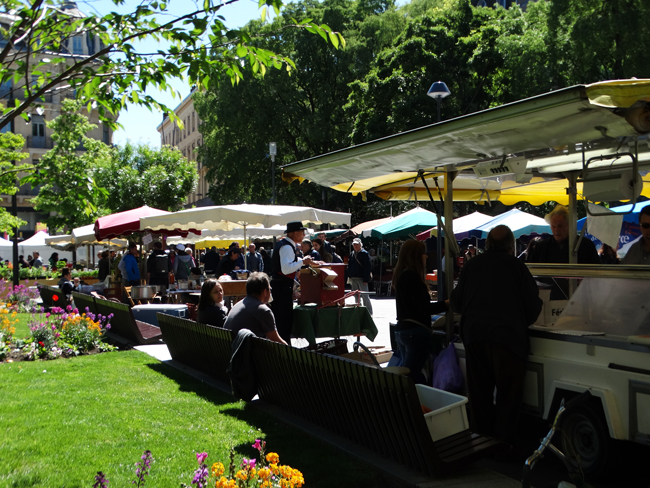 Bustling market day in Toulouse town centre.