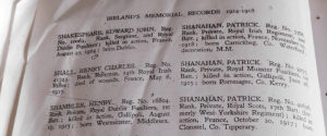 I found my paternal grandmother's name – Shanahan and poor Patrick (top right) who was killed on 10 November 1918. Just one more day.