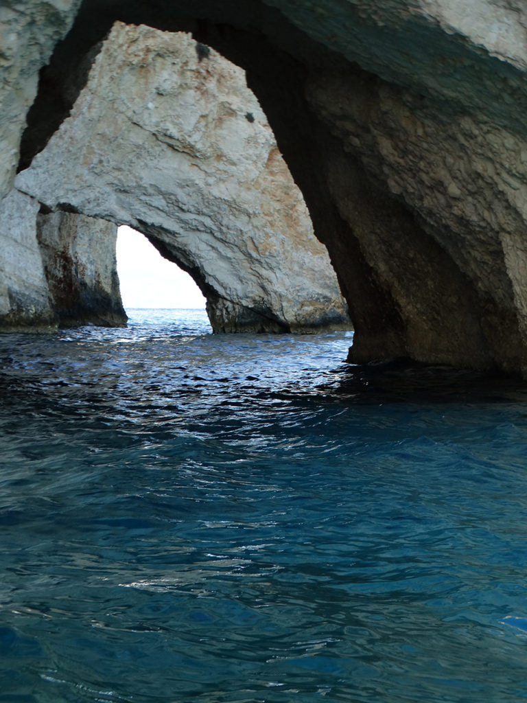 Exploring the caves and natural arches on the north of Zante