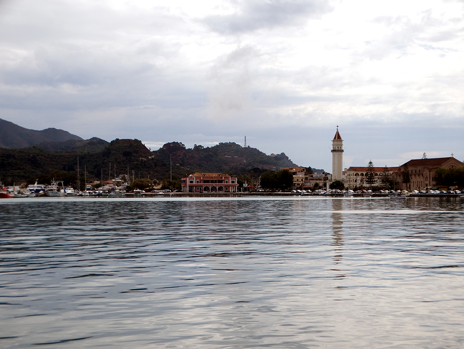 The bell tower of Agios Dionysios Church in Zakynthos Harbour dominates the town's skyline